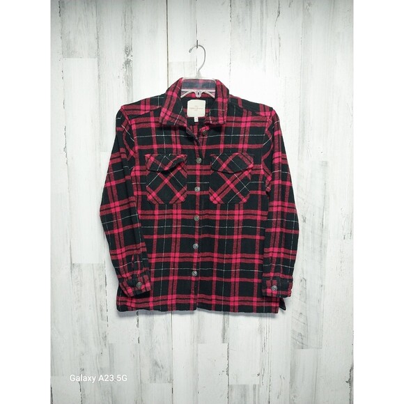 Casa Cabana Men's Medium Red Black Thick Flannel Button Up Shirt - Picture 1 of 7